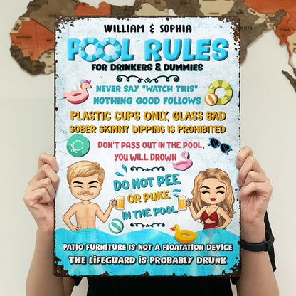 Swimming Pool Rules For Drinkers & Dummies - Personalized Custom Classic Metal Signs