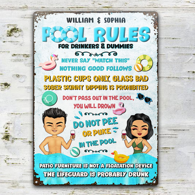 Swimming Pool Rules For Drinkers & Dummies - Personalized Custom Classic Metal Signs