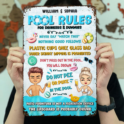 Swimming Pool Rules For Drinkers & Dummies - Personalized Custom Classic Metal Signs