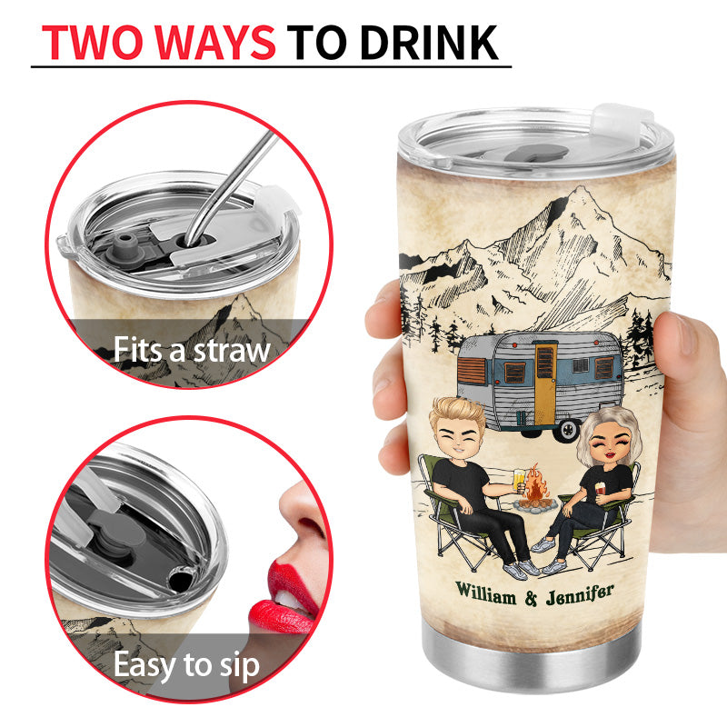 Camping Chibi Couple Watch People Park Their Campers - Personalized Custom Tumbler
