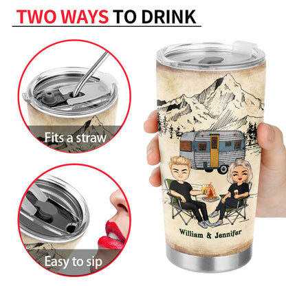 Camping Chibi Couple Watch People Park Their Campers - Personalized Custom Tumbler