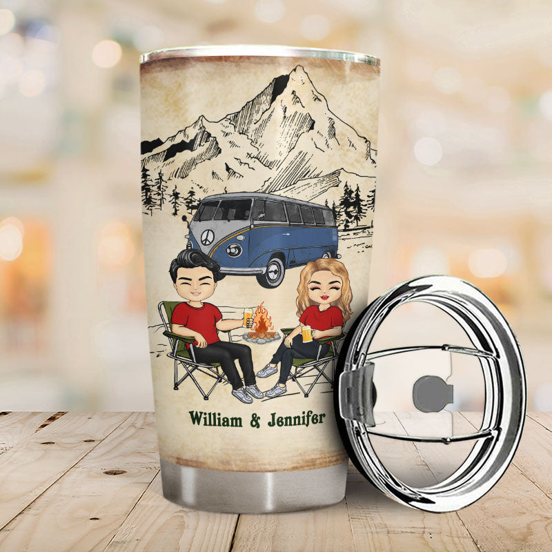Camping Chibi Couple Watch People Park Their Campers - Personalized Custom Tumbler