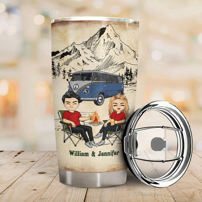 Camping Chibi Couple Watch People Park Their Campers - Personalized Custom Tumbler