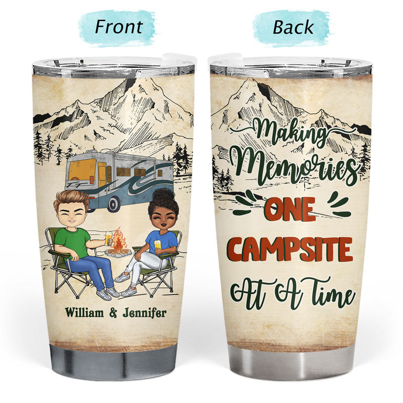 Camping Chibi Couple Watch People Park Their Campers - Personalized Custom Tumbler