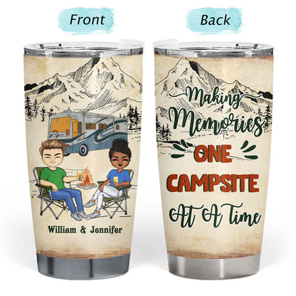 Camping Chibi Couple Watch People Park Their Campers - Personalized Custom Tumbler