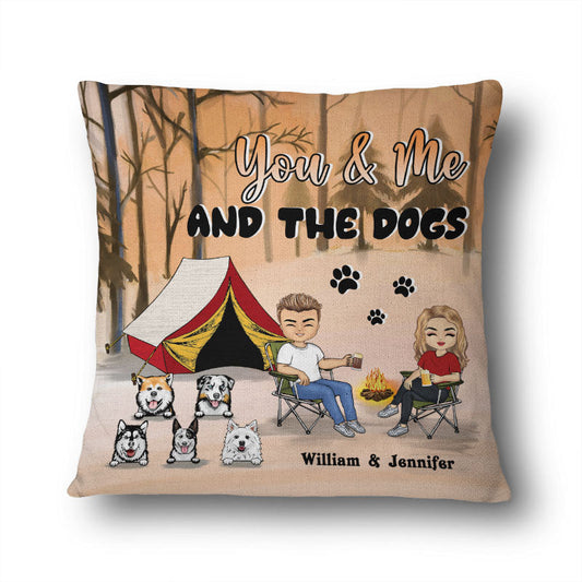 Camping Chibi Couple & Dog - Personalized Custom Pillow