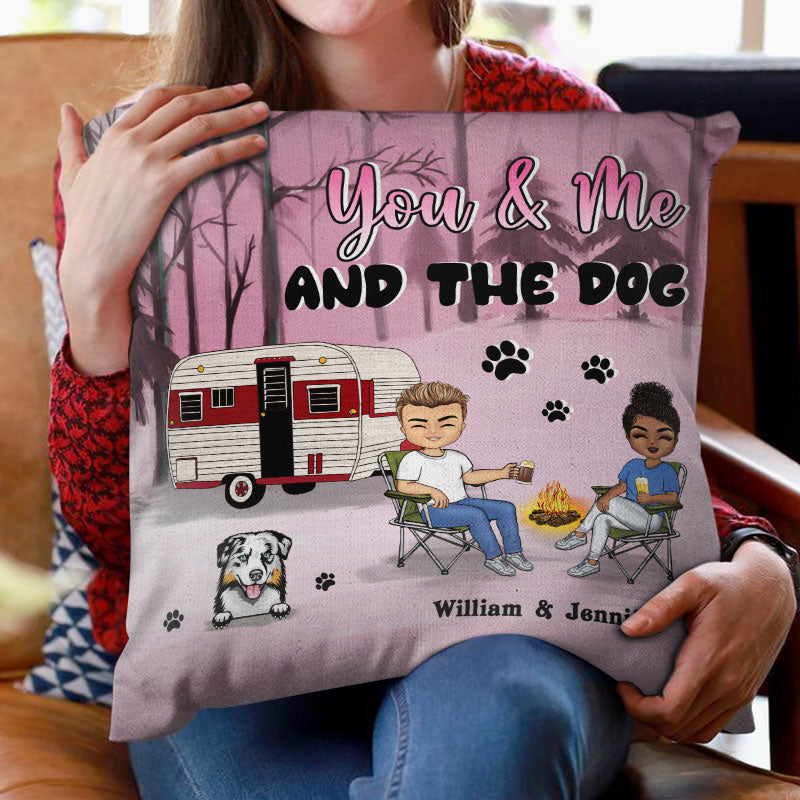 Camping Chibi Couple & Dog - Personalized Custom Pillow