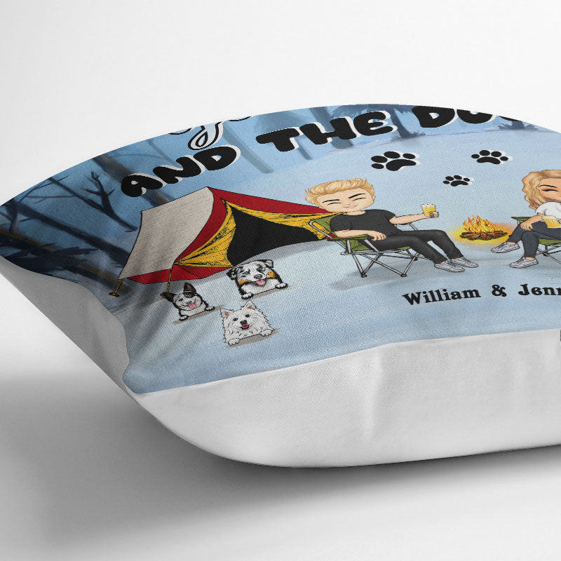 Camping Chibi Couple & Dog - Personalized Custom Pillow