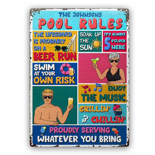 Pool Rules On A Beer Run - Gift For Couples - Personalized Custom Classic Metal Signs