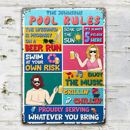 Pool Rules On A Beer Run - Gift For Couples - Personalized Custom Classic Metal Signs