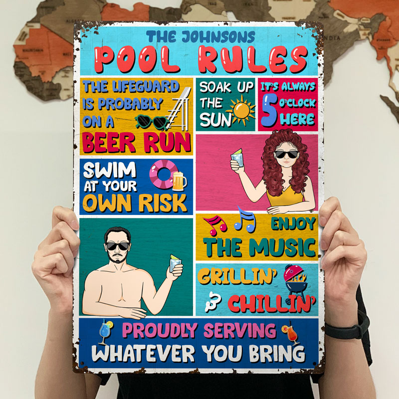 Pool Rules On A Beer Run - Gift For Couples - Personalized Custom Classic Metal Signs
