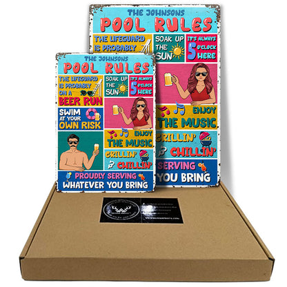 Pool Rules On A Beer Run - Gift For Couples - Personalized Custom Classic Metal Signs