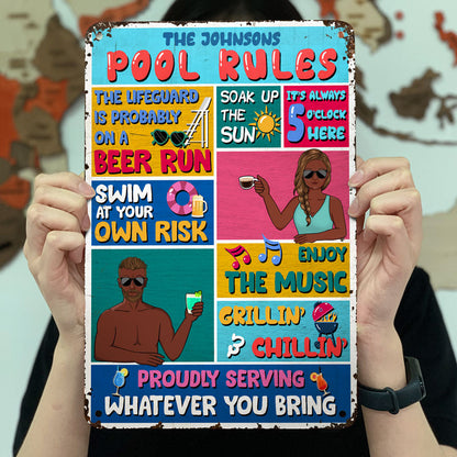 Pool Rules On A Beer Run - Gift For Couples - Personalized Custom Classic Metal Signs