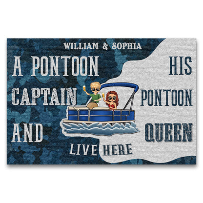 Chibi Couple Pontoon Captain & Pontoon Queen - Personalized Custom Doormat