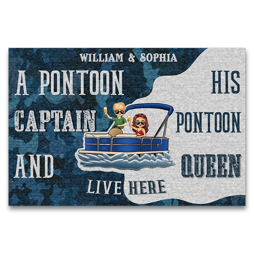 Chibi Couple Pontoon Captain & Pontoon Queen - Personalized Custom Doormat