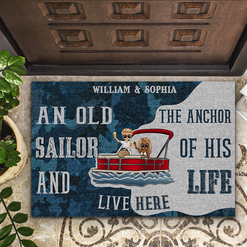 Chibi Couple Pontoon Captain & Pontoon Queen - Personalized Custom Doormat