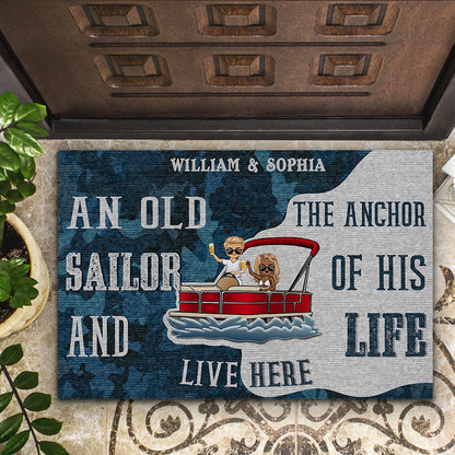 Chibi Couple Pontoon Captain & Pontoon Queen - Personalized Custom Doormat