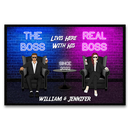 The Boss Lives Here - Gift For Couples - Personalized Custom Doormat