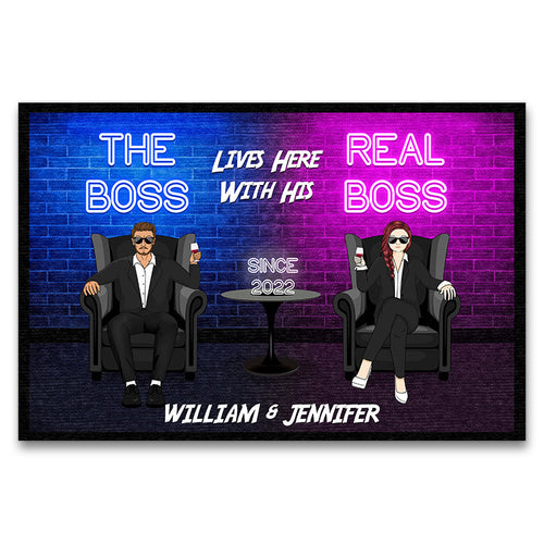 The Boss Lives Here - Gift For Couples - Personalized Custom Doormat