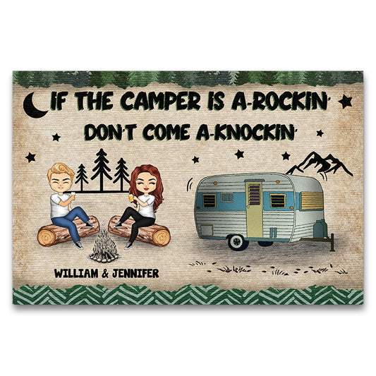 Camping Couple If The Camper Is A Rockin Don't Come Knockin - Personalized Custom Doormat