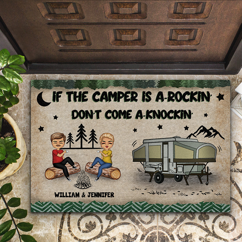 Camping Couple If The Camper Is A Rockin Don't Come Knockin - Personalized Custom Doormat