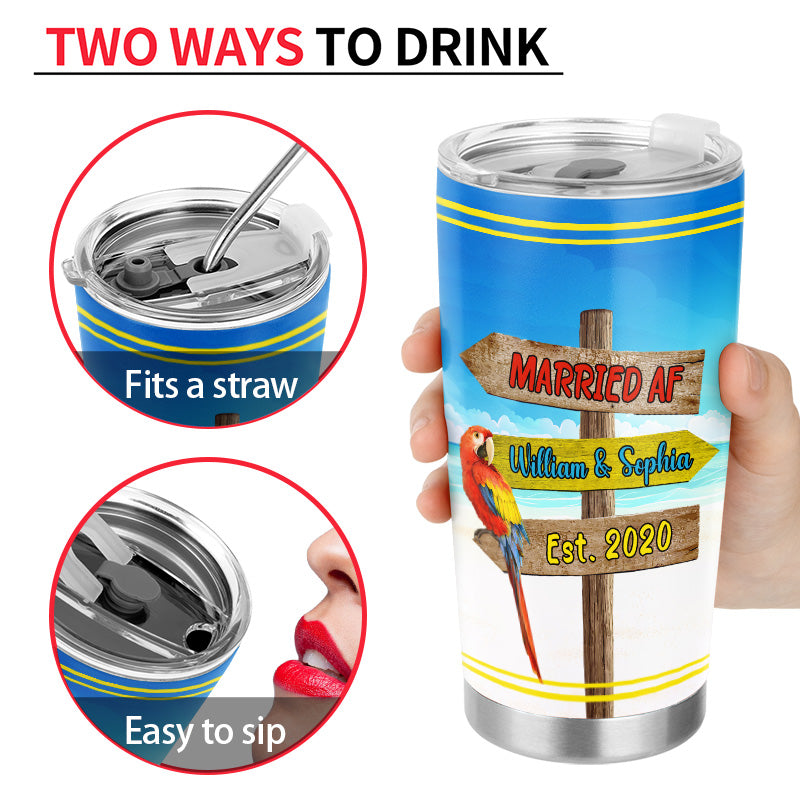 Married AF Beach - Gift For Couples - Personalized Custom Tumbler