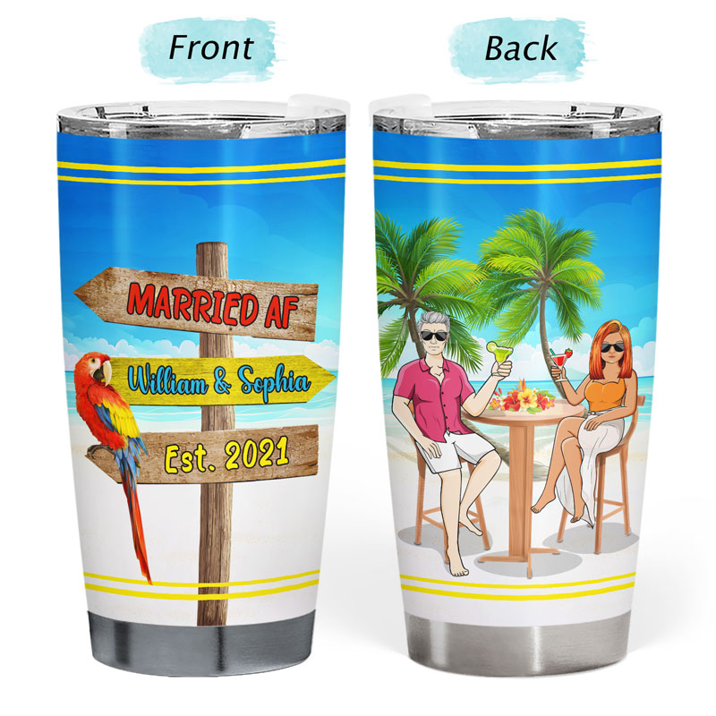 Married AF Beach - Gift For Couples - Personalized Custom Tumbler