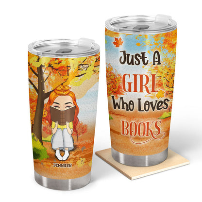 Autumn Reading Chibi Just A Girl Who Loves Books - Personalized Custom Tumbler