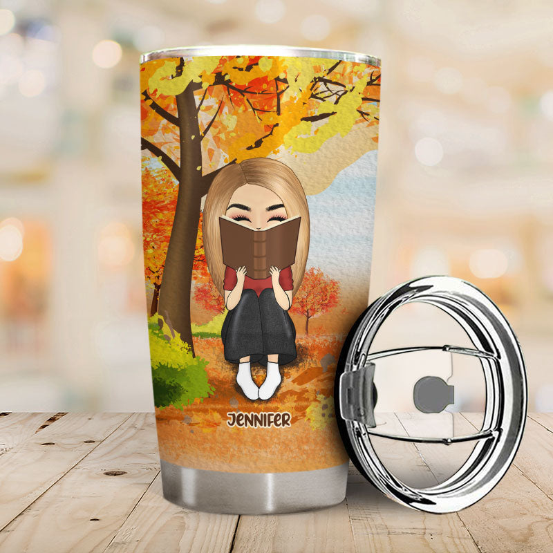 Autumn Reading Chibi Just A Girl Who Loves Books - Personalized Custom Tumbler