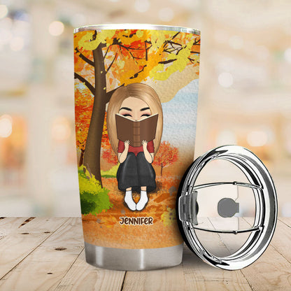 Autumn Reading Chibi Just A Girl Who Loves Books - Personalized Custom Tumbler