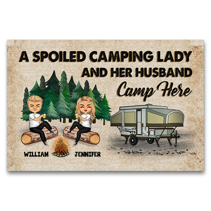 Camping Couple Spoiled Camping Lady And Her Husband - Personalized Custom Doormat