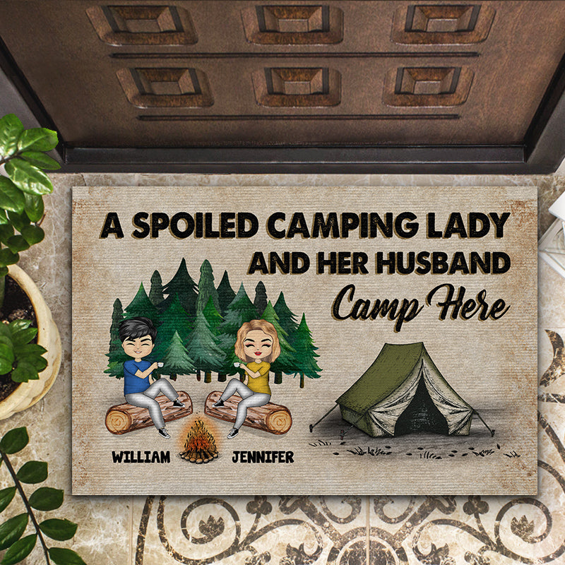 Camping Couple Spoiled Camping Lady And Her Husband - Personalized Custom Doormat