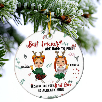 Christmas Bestie Best Friends Are Hard To Find - Personalized Custom Circle Ceramic Ornament