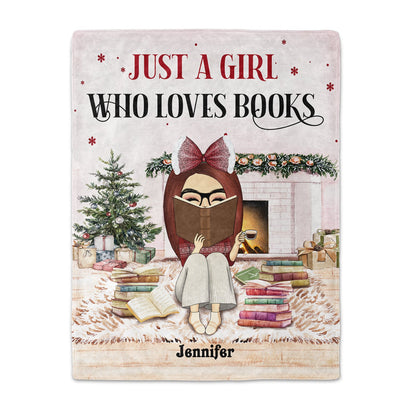 Christmas Reading Just A Girl Who Loves Books - Personalized Custom Fleece Blanket