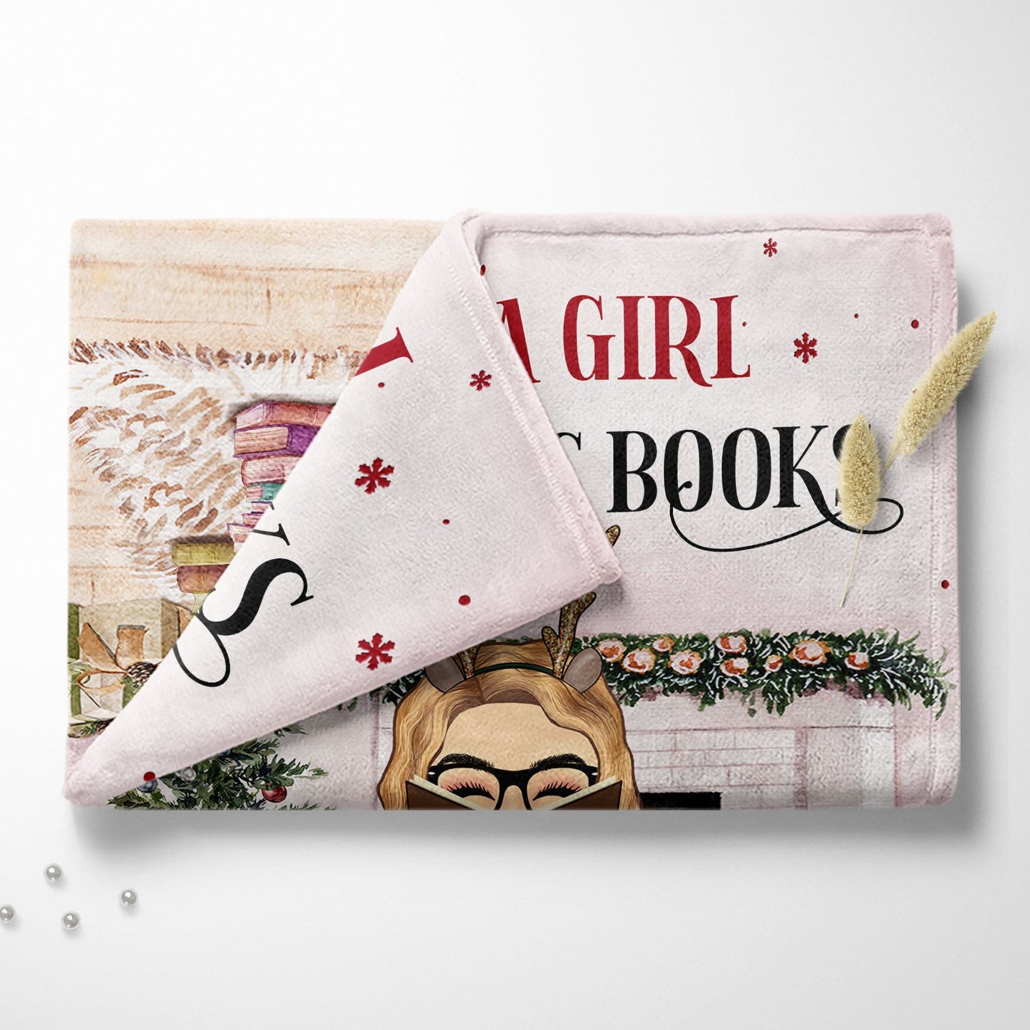 Christmas Reading Just A Girl Who Loves Books - Personalized Custom Fleece Blanket