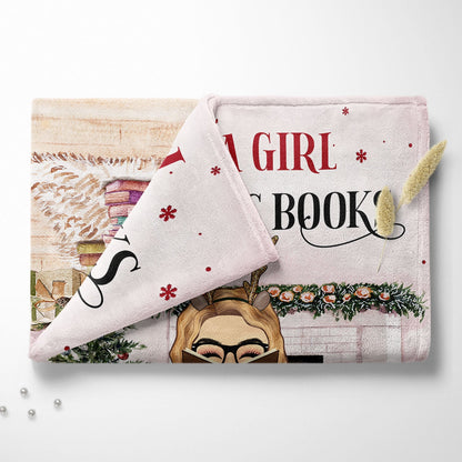 Christmas Reading Just A Girl Who Loves Books - Personalized Custom Fleece Blanket
