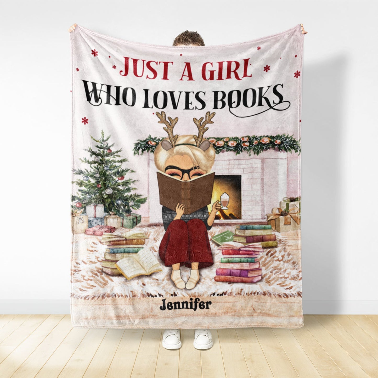 Christmas Reading Just A Girl Who Loves Books - Personalized Custom Fleece Blanket