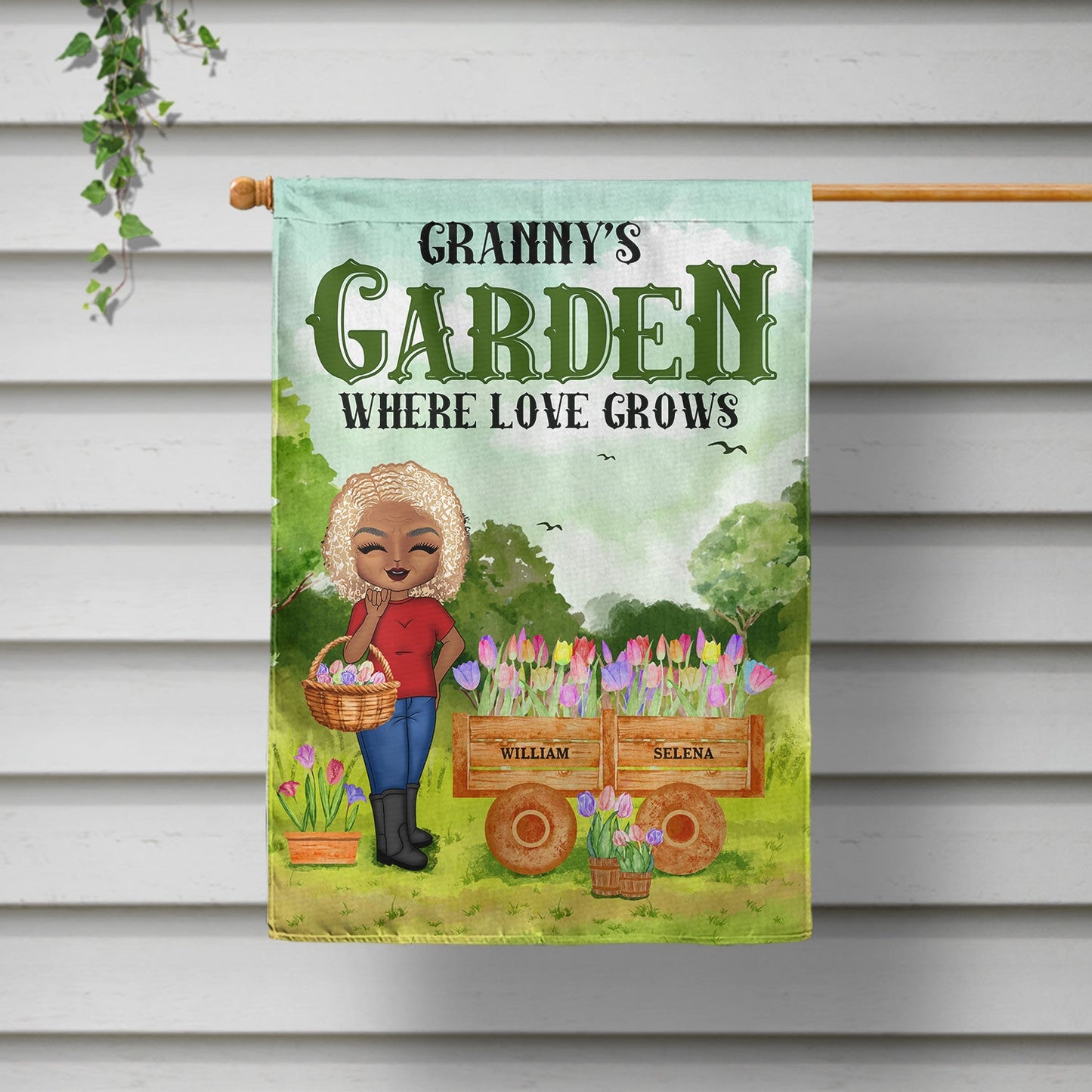 Grandma Gardening Where Love Grows - Personalized Custom Flag