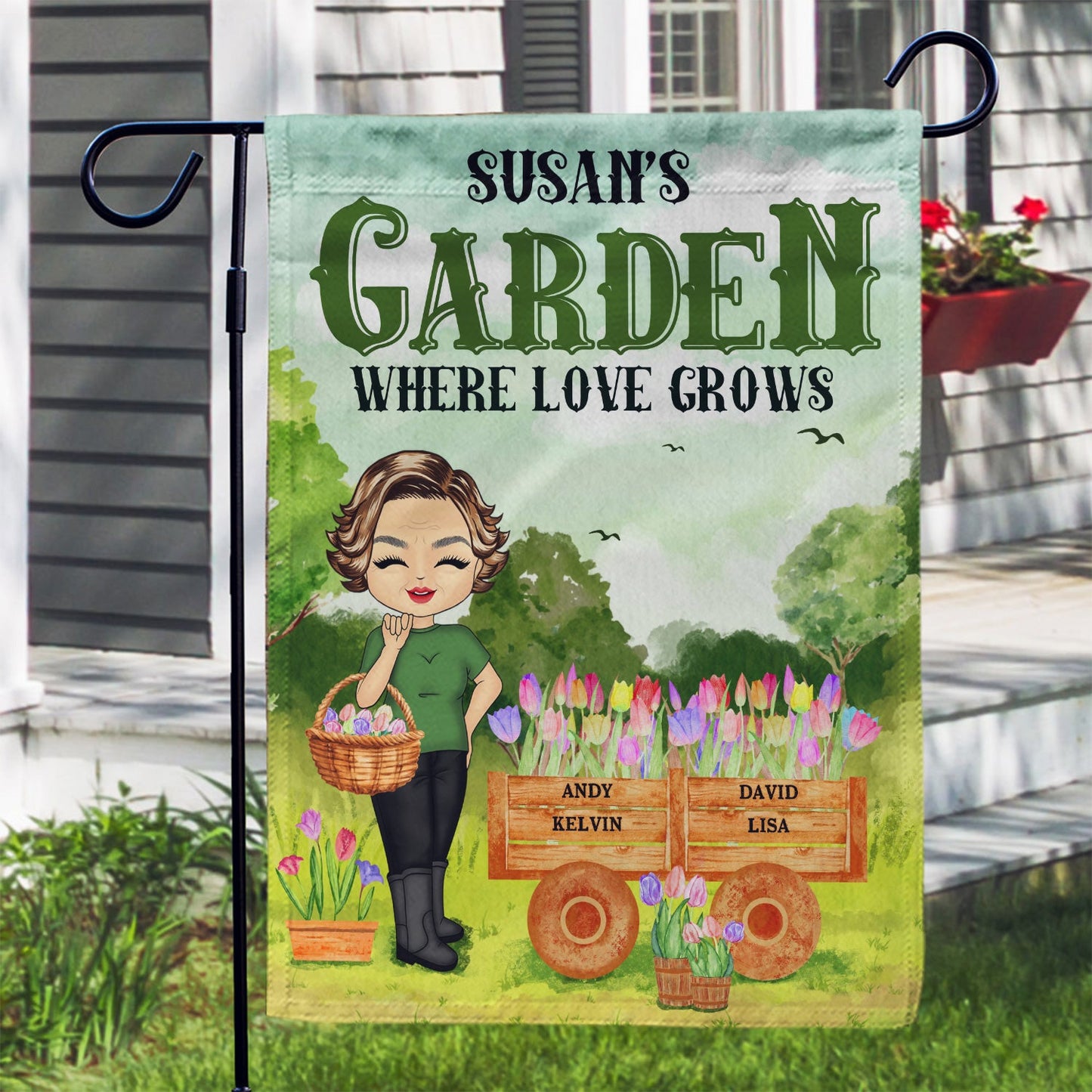 Grandma Gardening Where Love Grows - Personalized Custom Flag