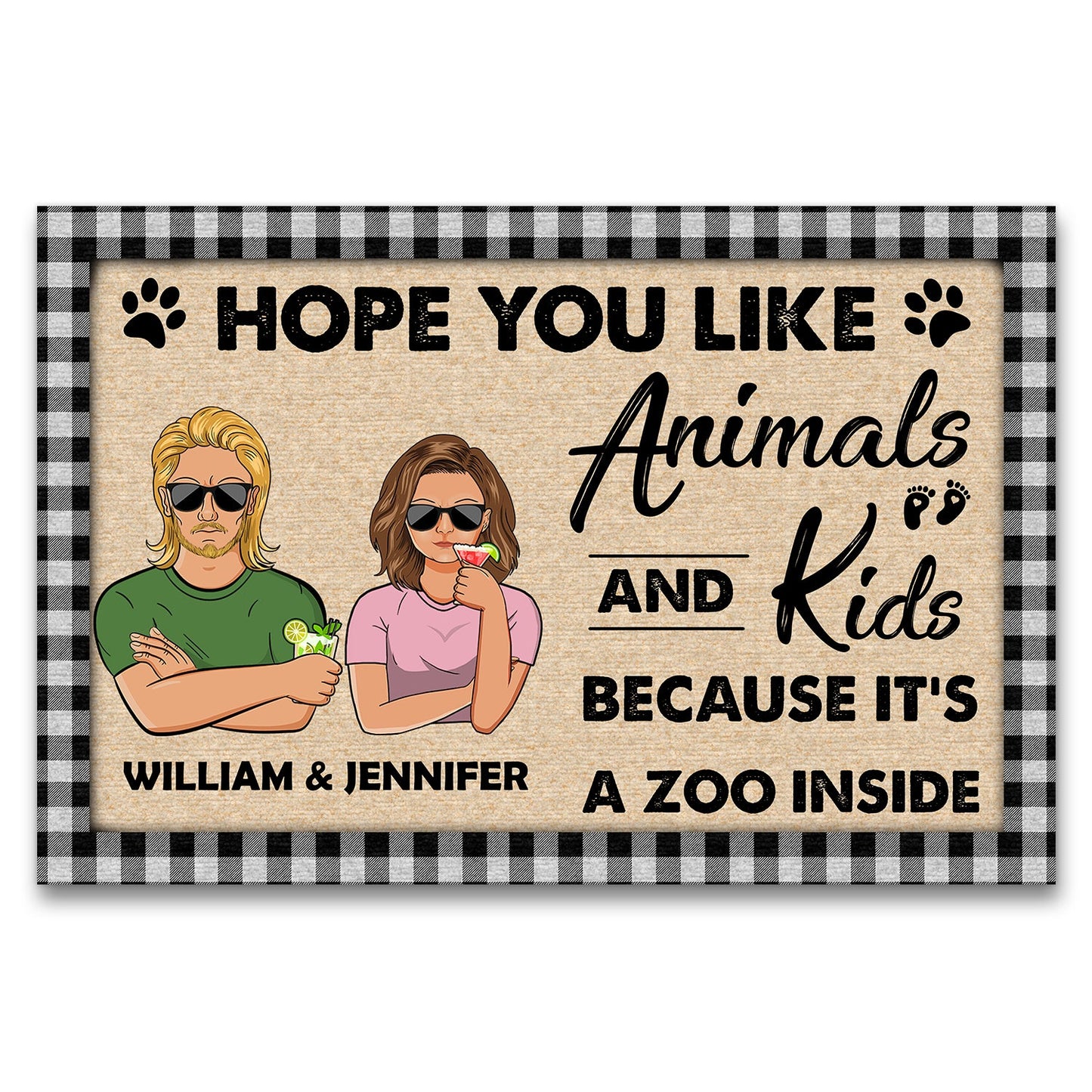 Family Animals & Kids It's A Zoo Inside - Personalized Custom Doormat