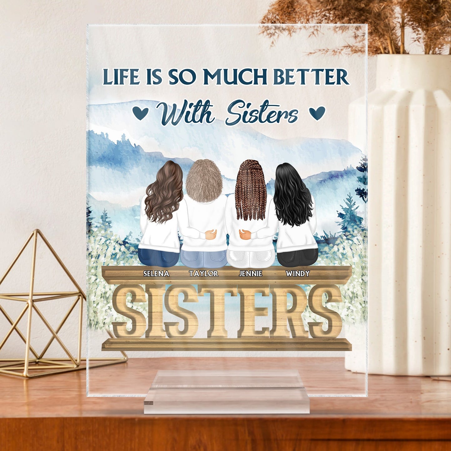 Sisters Forever Never Apart - Gift For Sisters And Best Friends - Personalized Custom Vertical Rectangle Acrylic Plaque