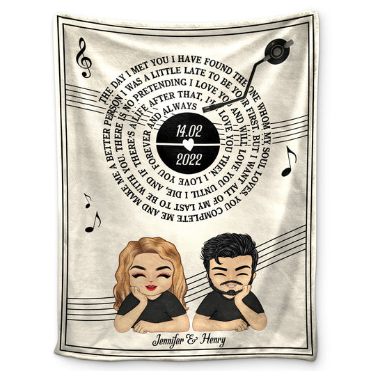 Couple Chibi The Day I Met You - Personalized Custom Fleece Blanket