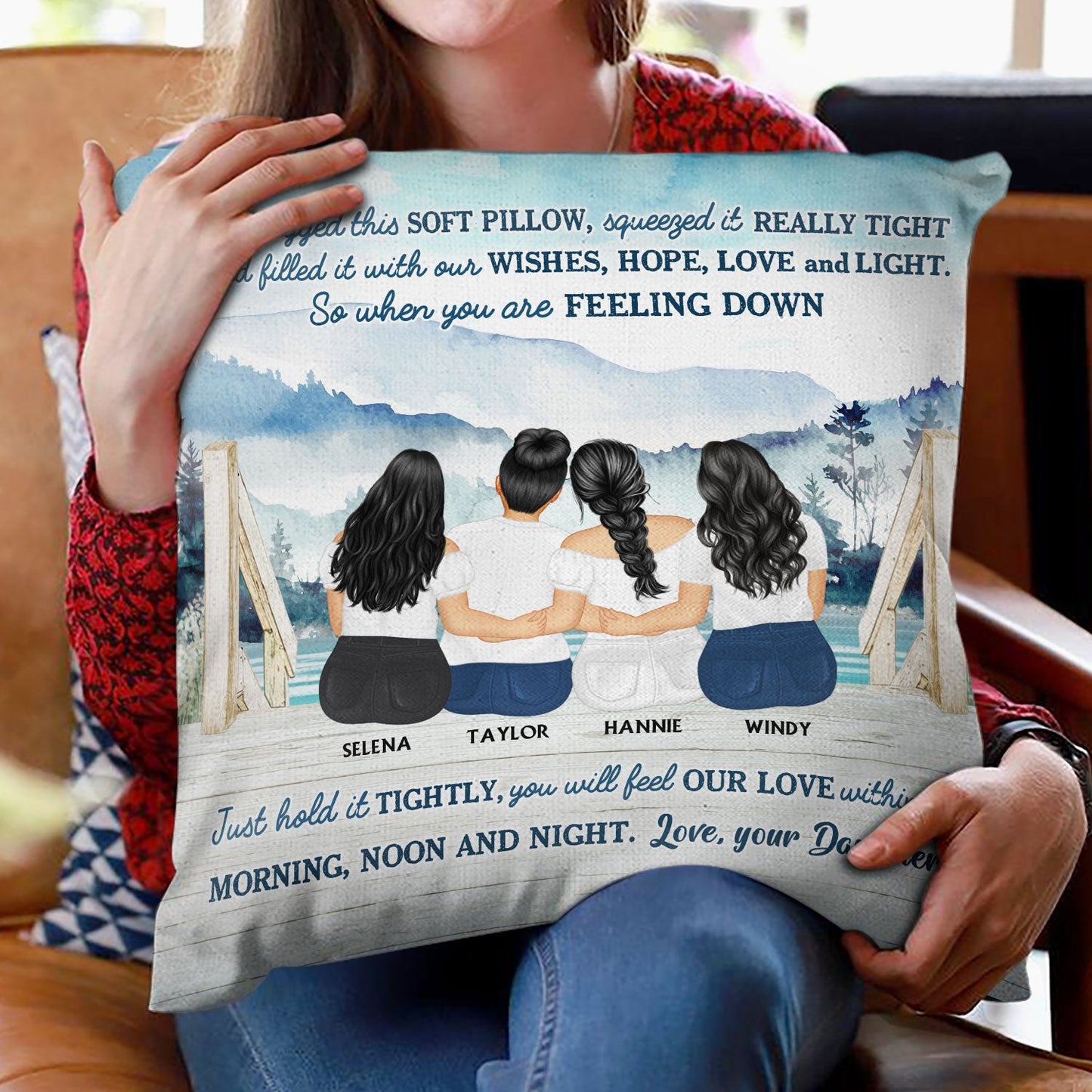 Lake Mother And Daughters Hugged This Soft Pillow - Personalized Custom Pillow