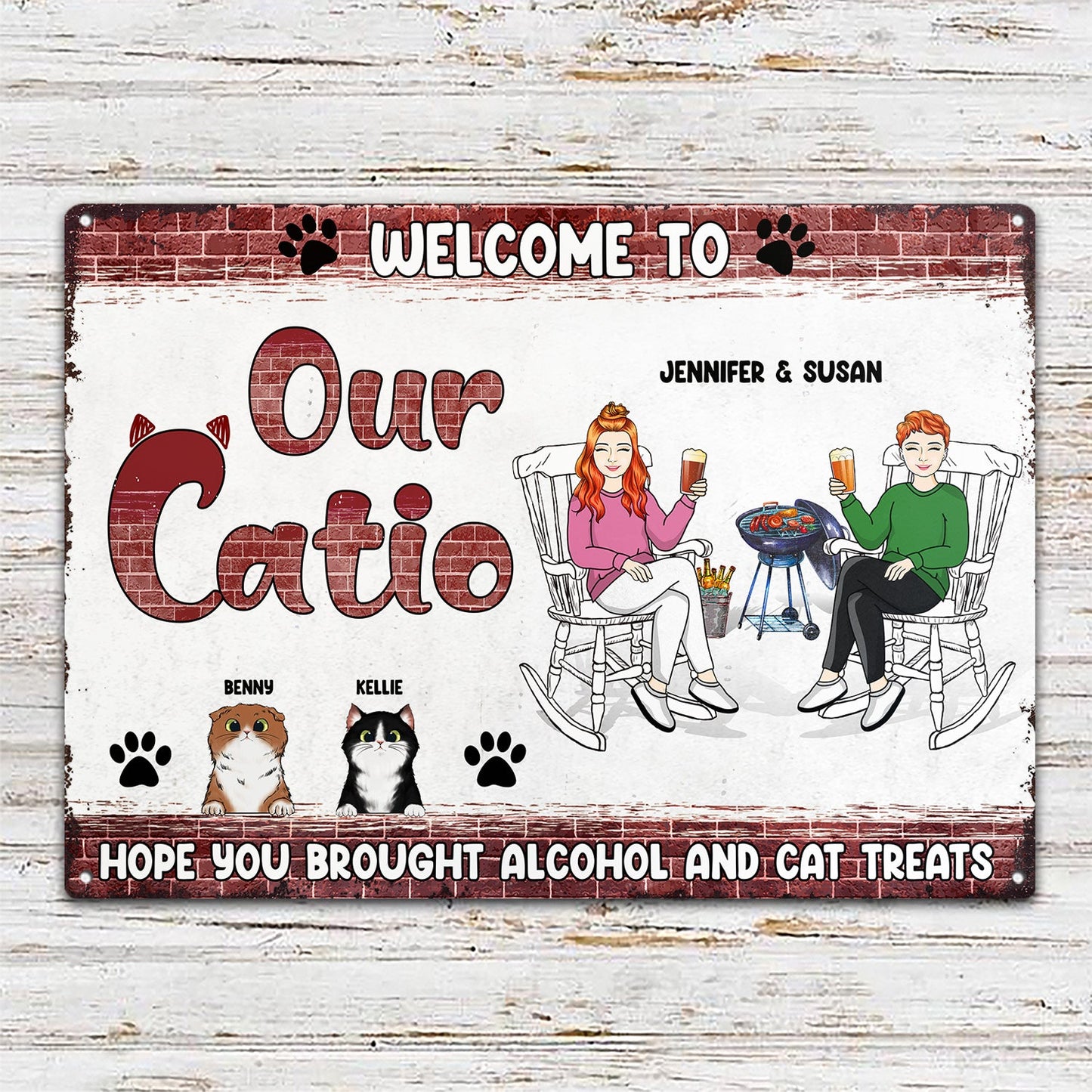 Welcome To Our Catio - Patio Decor For Cat Mom Cat Dad - Personalized Custom Classic Metal Signs