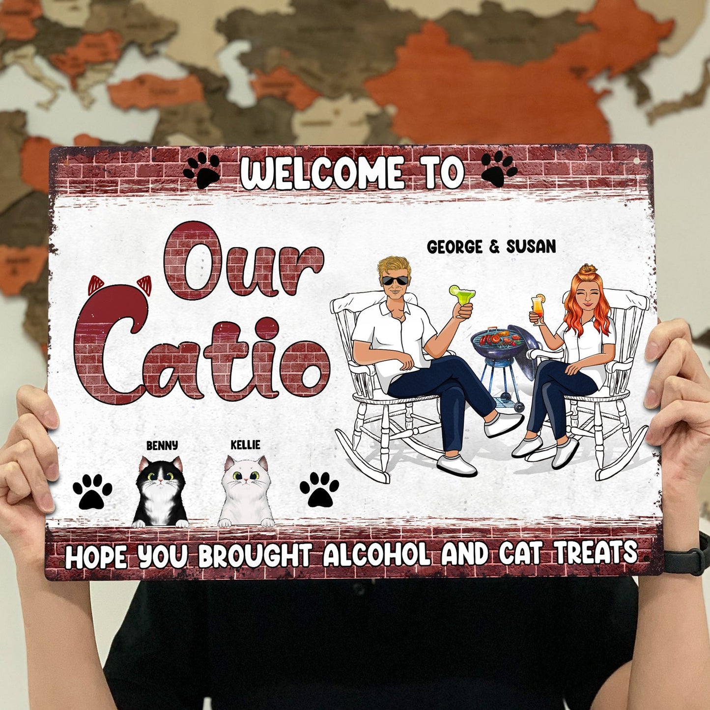 Welcome To Our Catio - Patio Decor For Cat Mom Cat Dad - Personalized Custom Classic Metal Signs