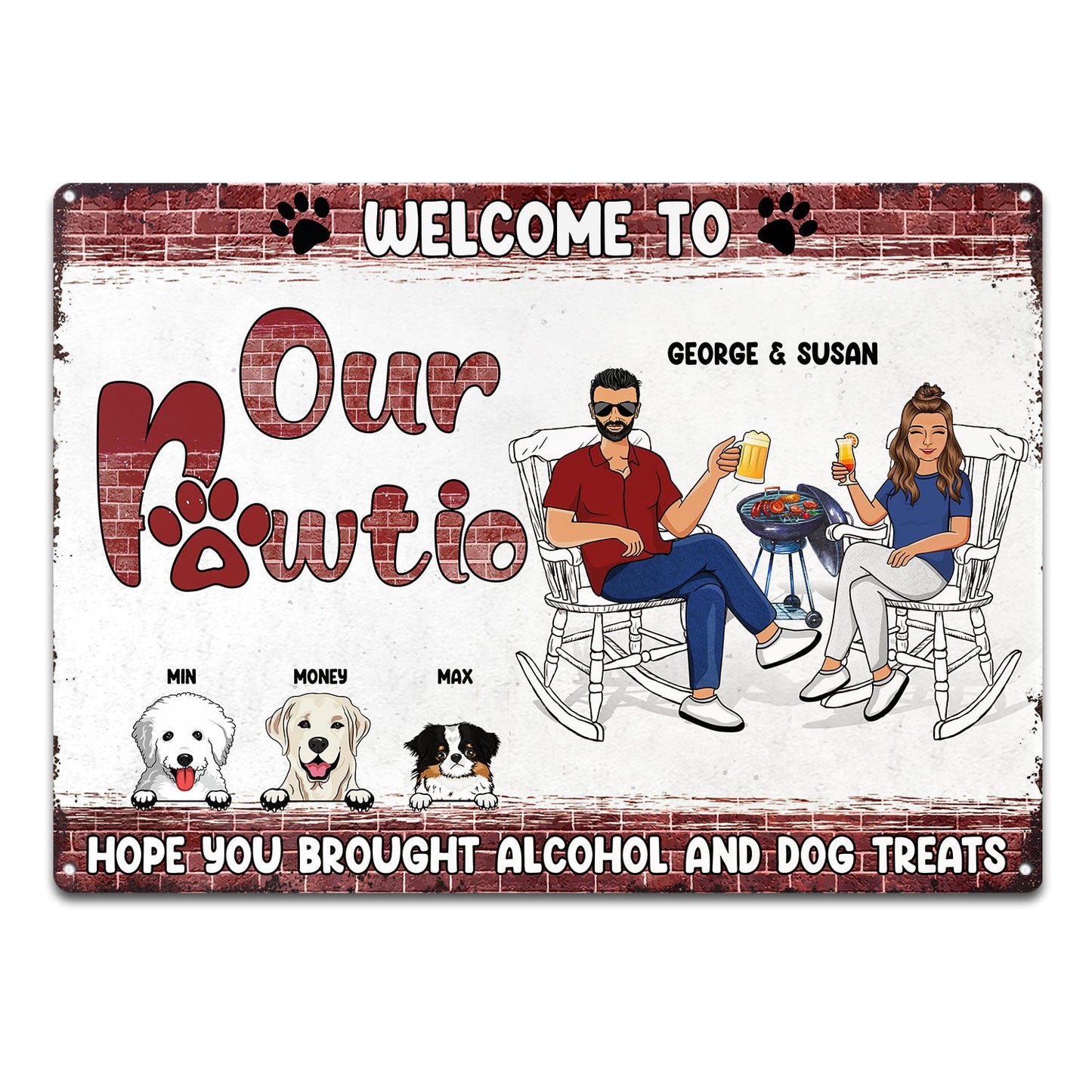 Welcome To Our Pawtio - Patio Decor For Dog Mom Dog Dad - Personalized Custom Classic Metal Signs