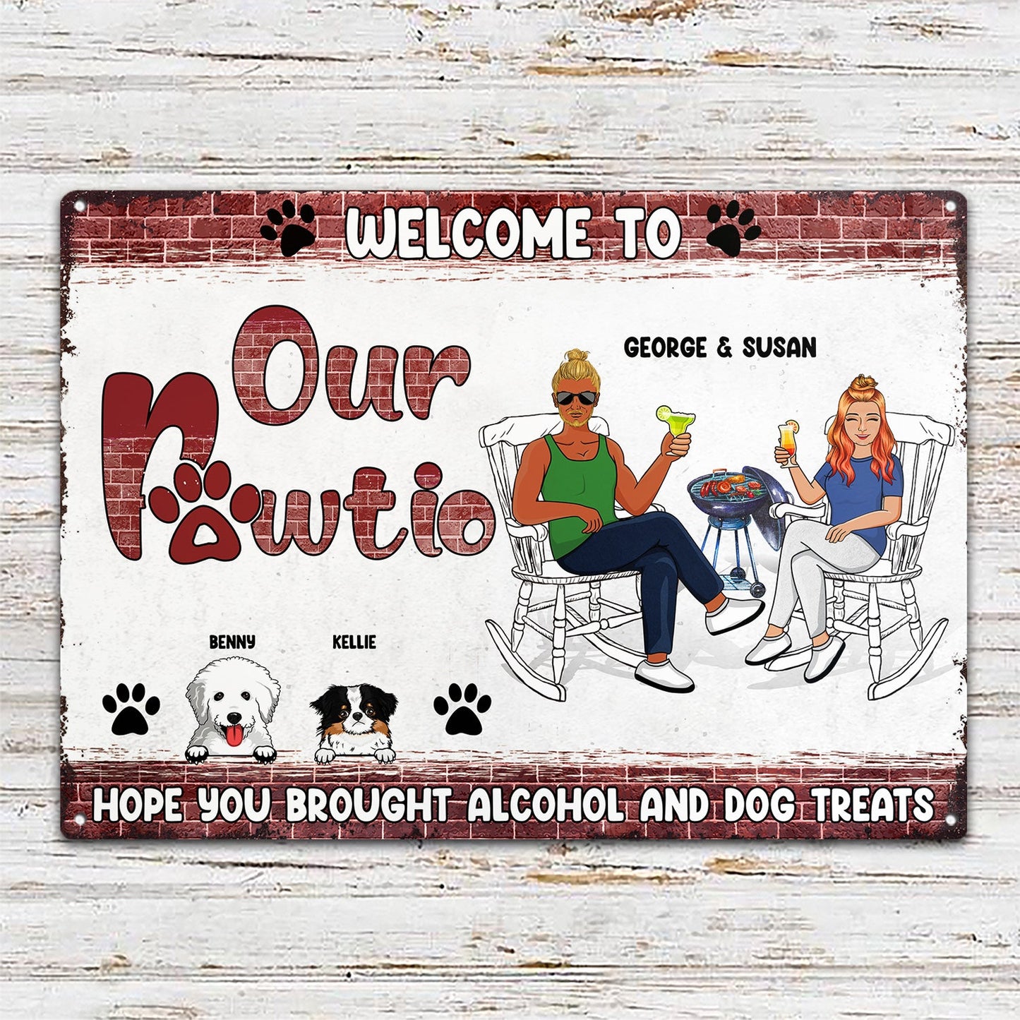 Welcome To Our Pawtio - Patio Decor For Dog Mom Dog Dad - Personalized Custom Classic Metal Signs