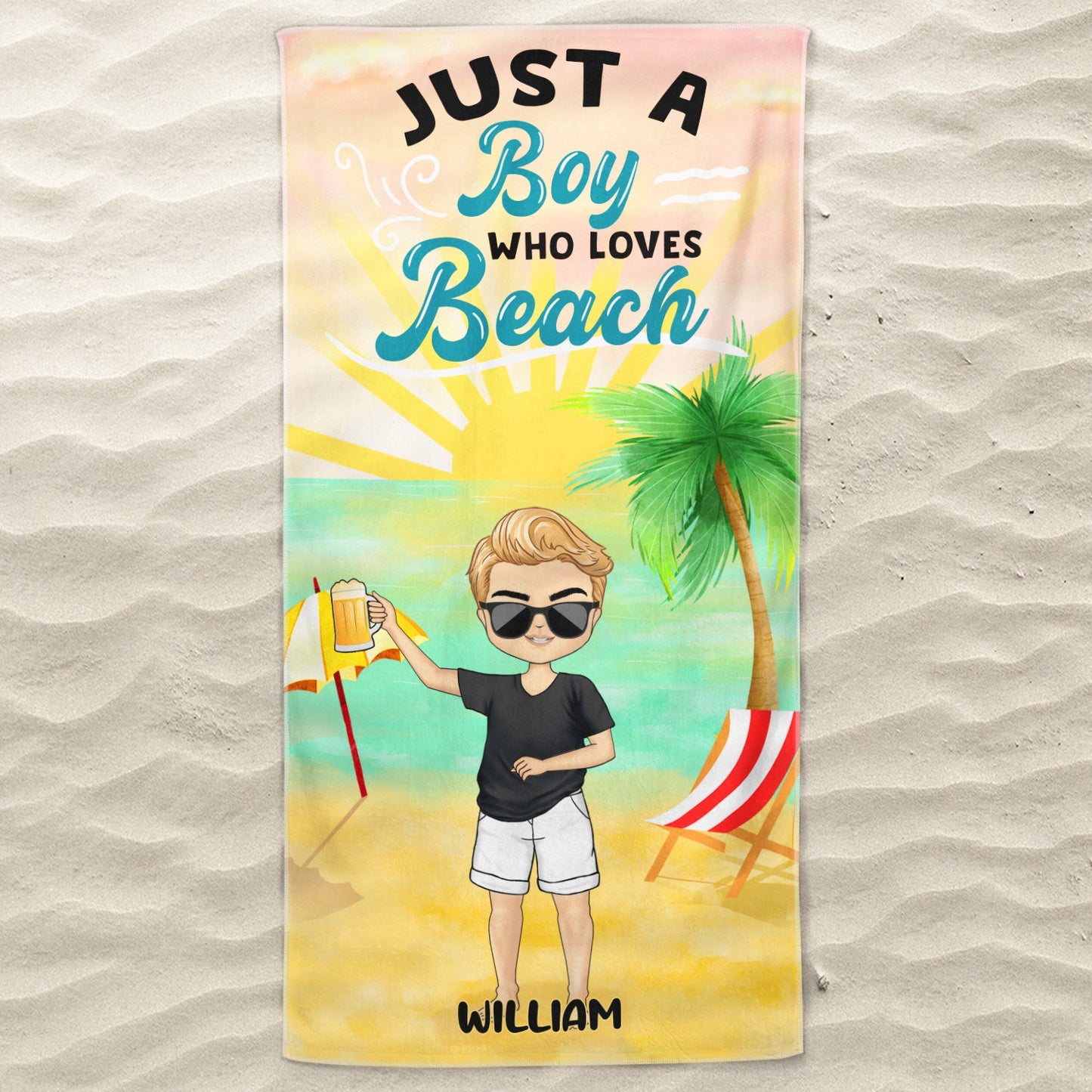 Just A Girl Boy Who Loves Beach - Gift For Beach Lovers - Personalized Custom Beach Towel