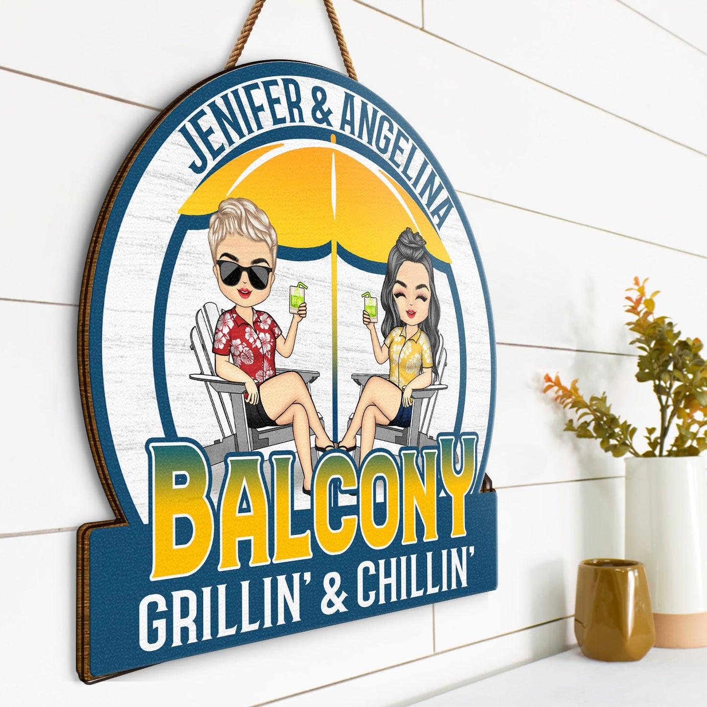 Couple Cool Drink Good Friends Great Time - Outdoor Decoration For Patio, Pool, Deck, Porch, Bar - Personalized Custom Shaped Wood Sign