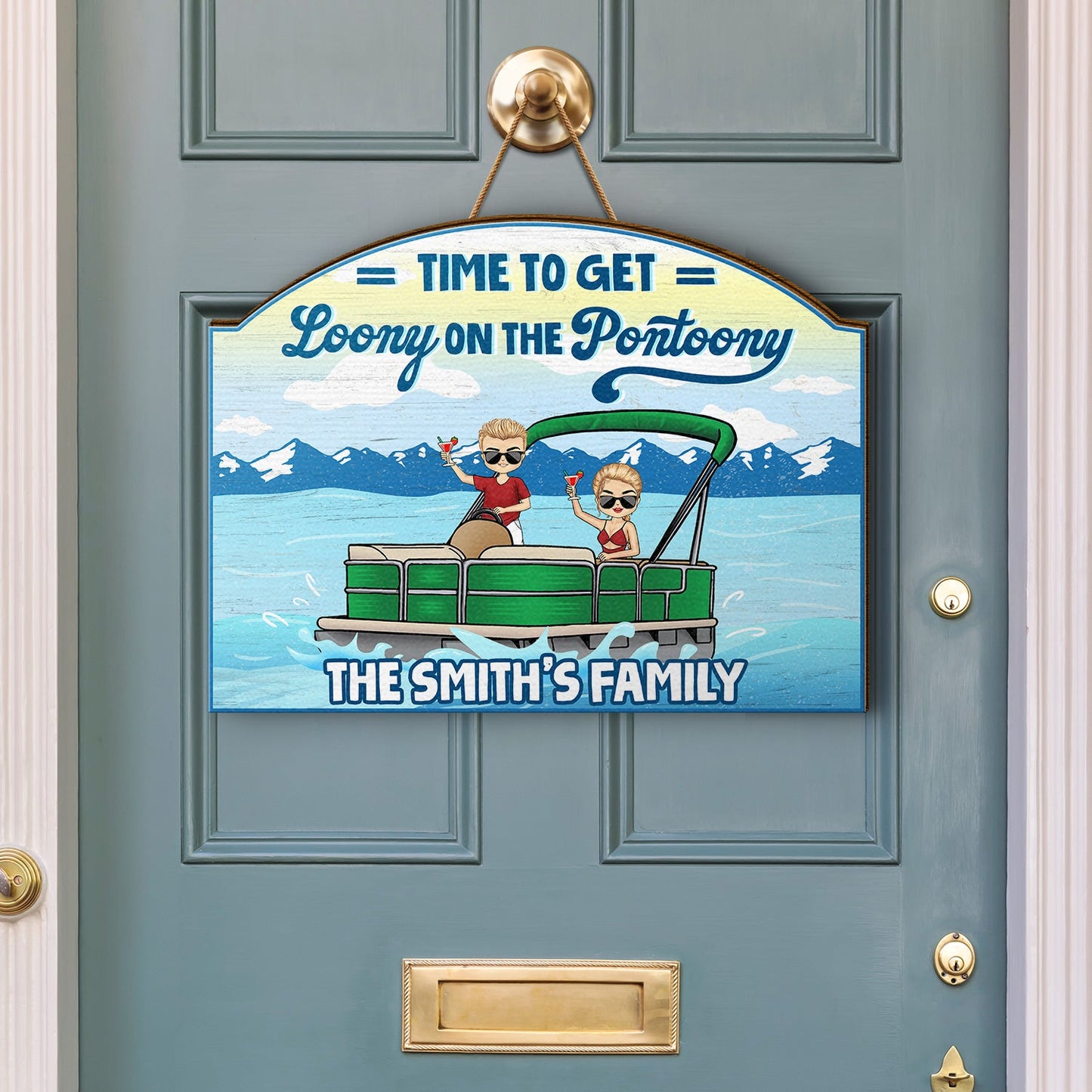 Lake House Pontoon Time To Get Loony On The Pontoony - Gift For Couple - Personalized Custom Shaped Wood Sign